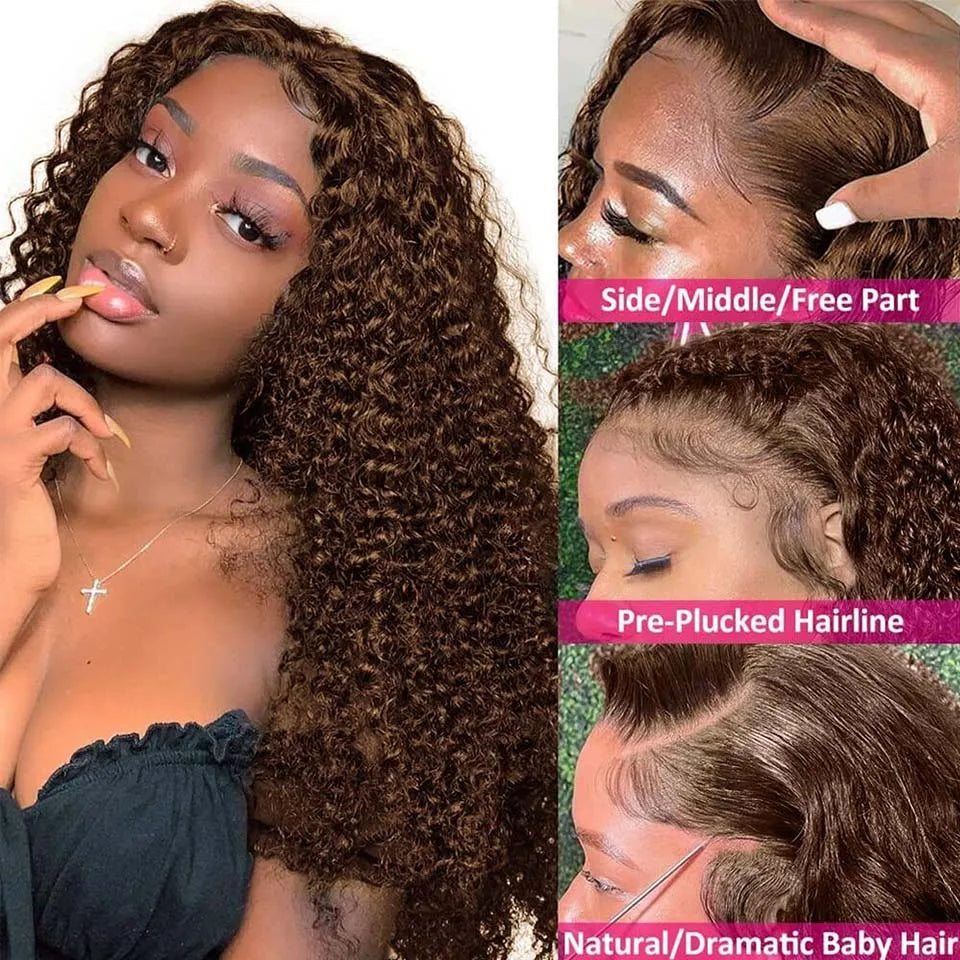 13x4 Chocolate Brown HD Lace Front Wig 13x6 Deep Wave Frontal Wig PrePlucked Colored Brown Curly Human Hair Wigs For Black Women