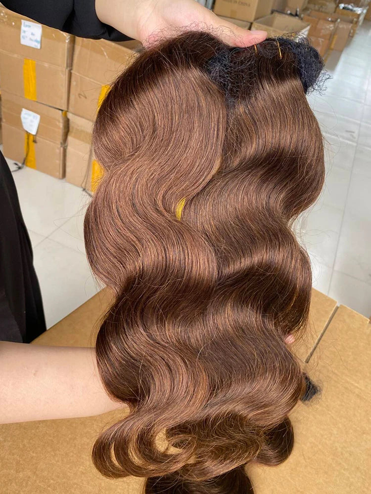 Brazilian #4 Chocolate Brown Body Wave Human Hair 1/3/4 Bundles Deal Human Hair Weaving Virgin  Human Hair Extension for Women