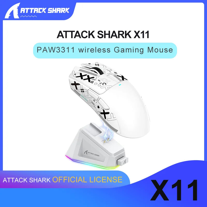ATTACK SHARK X11 Gaming Mouse with Magnetic Charging Dock, PAW3311 Gaming Sensor, 22000 DPI