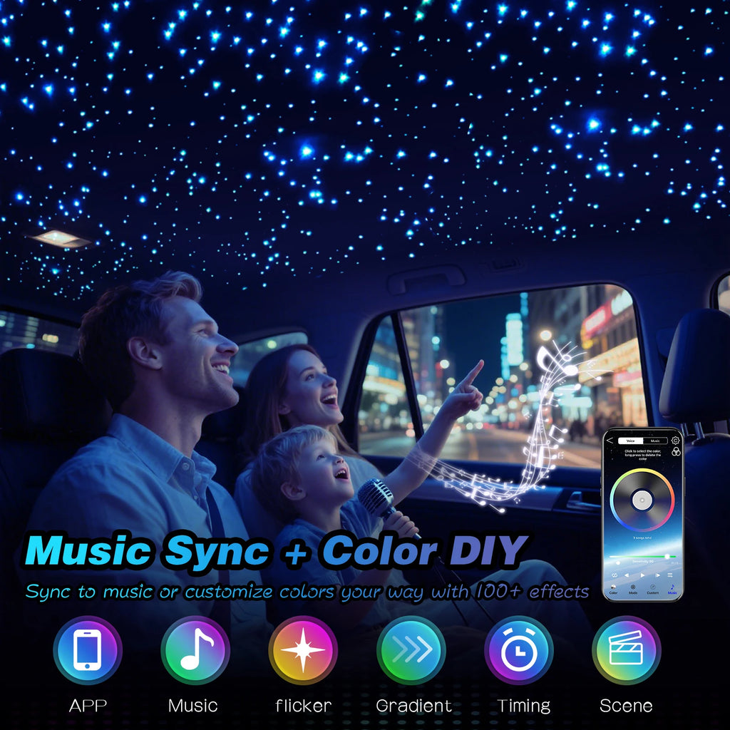 Car Roof Star Light Starry Sky Light RGBW APP Music Remote Control Starry Sky Ceiling Fiber Optic Interior Atmosphere Decorative
