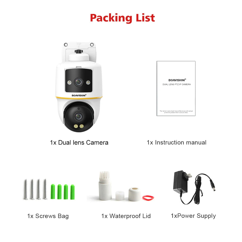 4MP Wifi Surveillance Camera Outdoor Dual-Lens Dual-Screen PTZ AI Human Detection Auto Tracking Two Way Audio Security Camera