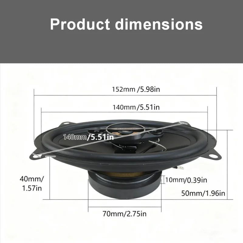 A pair of 4x6-inch coaxial four-way car audio speakers, 500W maximum power, 50W RMS, high-power sound quality, 4 ohm impedance
