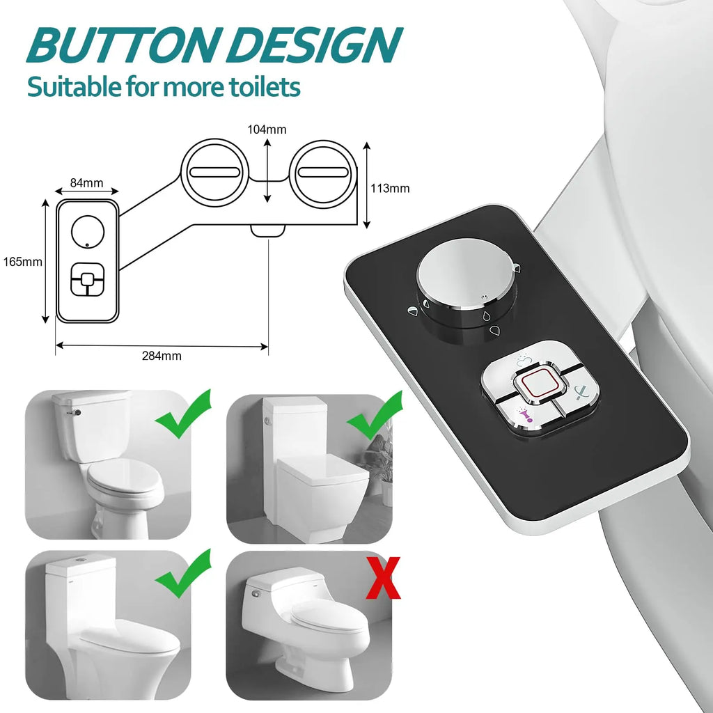 Bidet Toilet Seat Attachment Ultra-thin Non-electric Self-cleaning Dual Nozzles Frontal & Rear Wash Cold Water Personal Hygiene