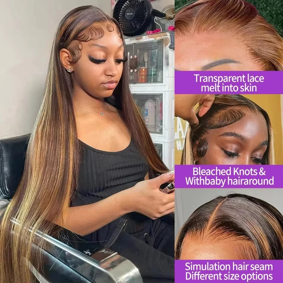 13x6 Hd highlight wig 100% human hair Colored Lace Front Human Hair Wigs For Women Honey Blonde Straight Hd Lace Frontal Wigs