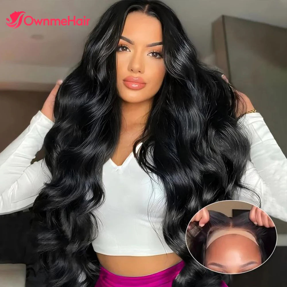 30Inch Ready to Wear and Go 6x6x1 HD Glueless Wig Body Wave Mixed Blend Hair 50% Human Hair Pre Plucked Pre Cut Lace 180%