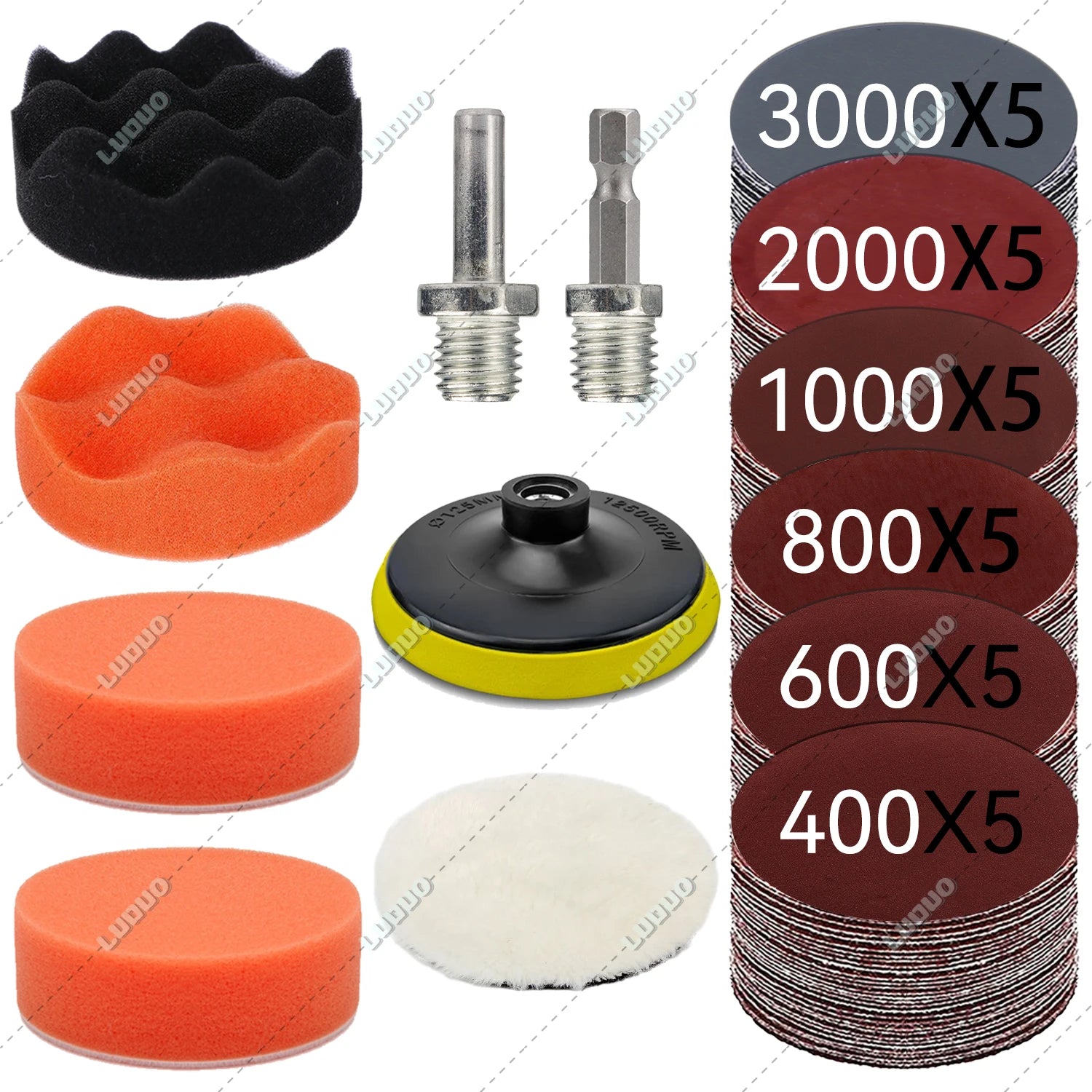 Car Detailing Headlight Restoration Sponge For Auto Polishing Waxing Washing Cleaning Wool Pad Backing Plate Sandpaper Kit