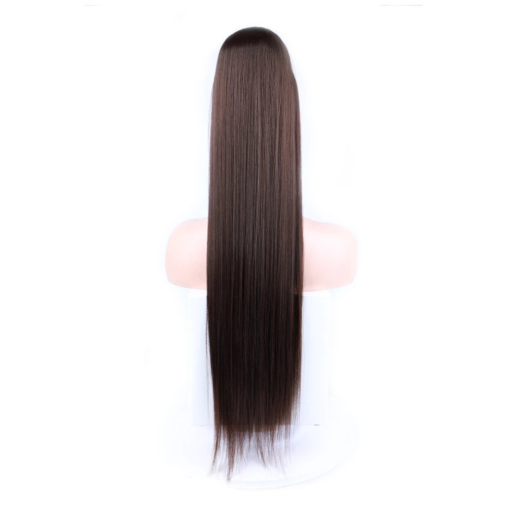 30 Inch Long Bone Straight Ponytails Futura Synthetic Drawstring Ponytails Clip-in Hair Extensions Straight Ponytails for Women