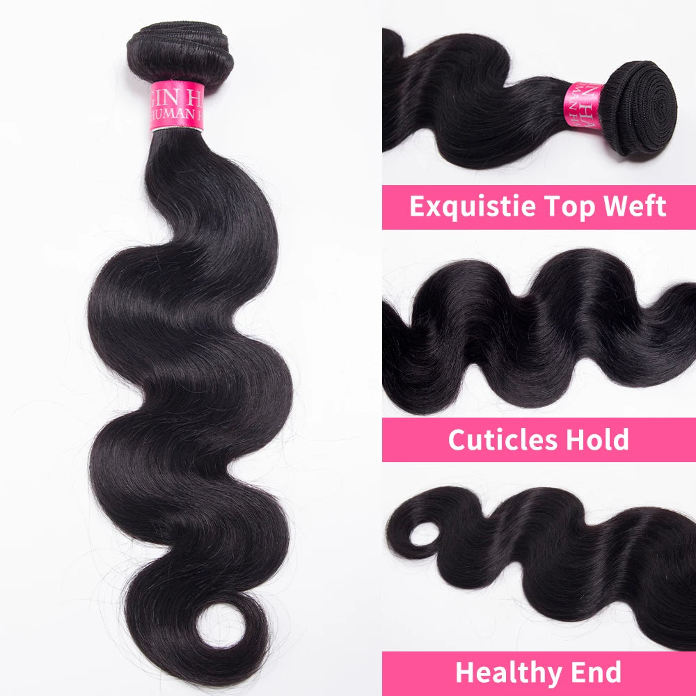 Body Wave Bundles Human Hair 3PCS Brazilian Remy Hair Extensions Natural Black Brazilian Virgin Hair Weave Bundles 14-30 Inches