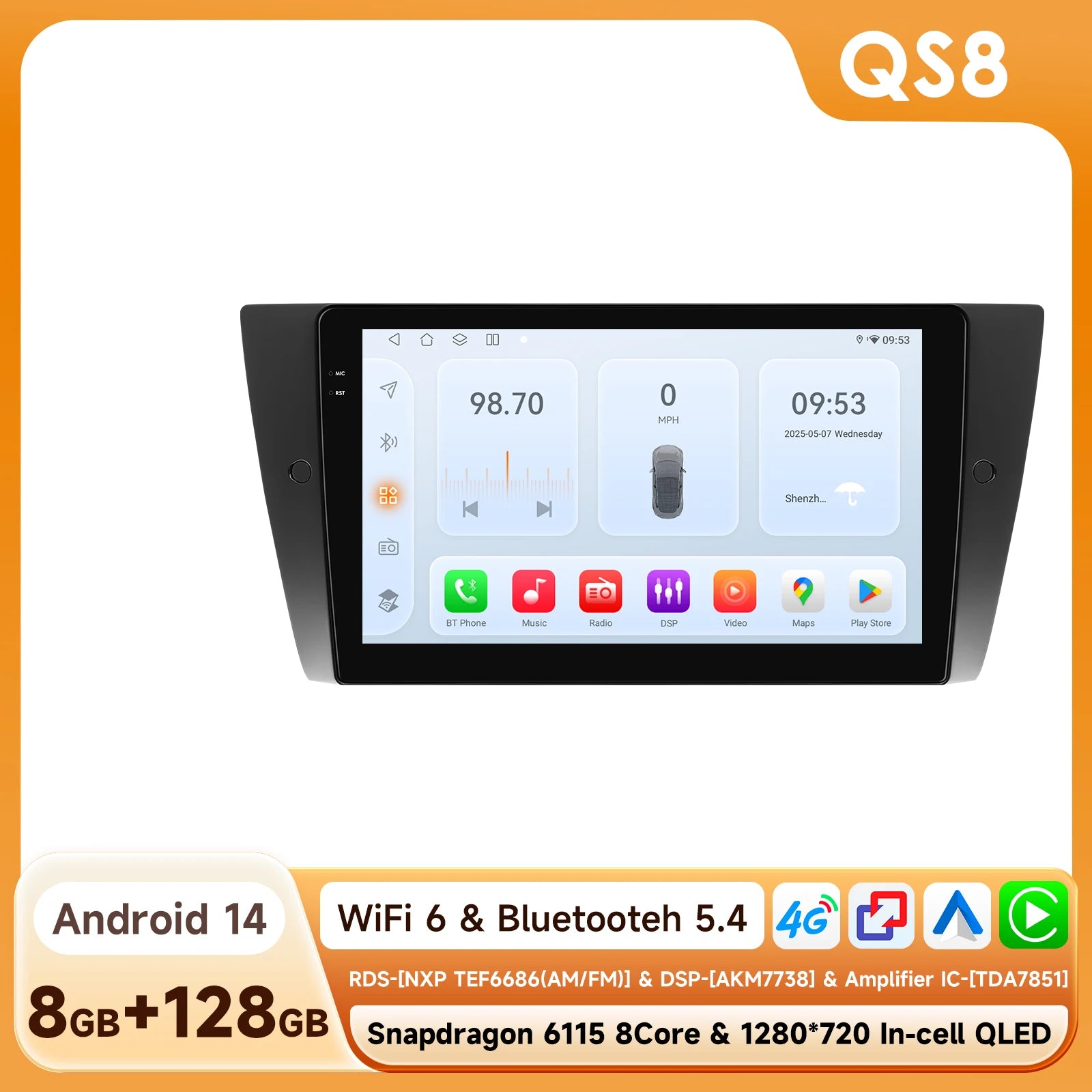9" Hizpo 2Din Android13 Car Radio for BMW E90 E91 E92 E93 2006 - 2012 GPS Navigation RDS DSP SWC 4G BT CarPlay Autoradio