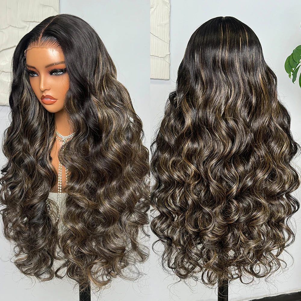 30Inch Ready to Wear and Go 6x6x1 HD Glueless Wig Body Wave Mixed Blend Hair 50% Human Hair Pre Plucked Pre Cut Lace 180%