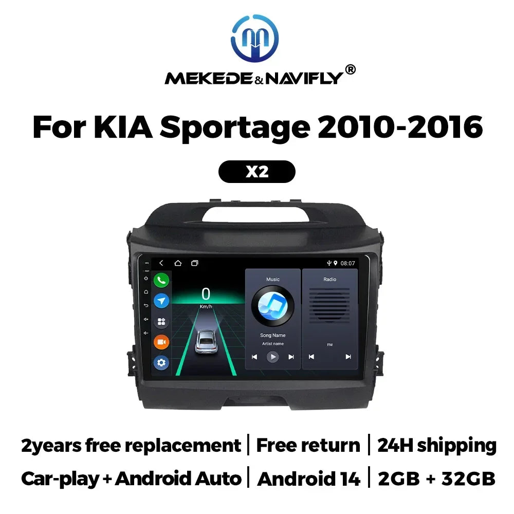Android 14 Car Radio Stereo for KIA Sportage 2010 2011 2012 2013 2014 2015 2016 Carplay Auto Mutlimedia Player GPS Navigation FM