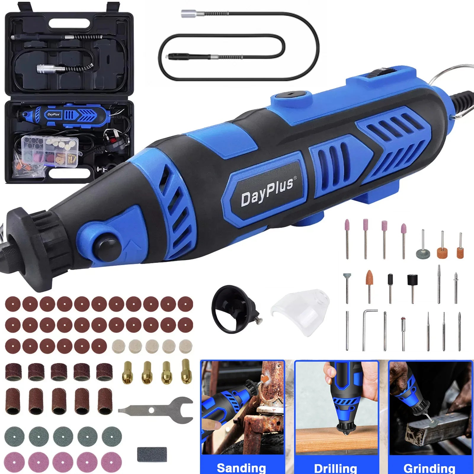 DayPlus 135W Rotary Tool Kit with 80pcs Accessories & Storage Case 6 Speeds Electric Drill Bits Tool for Crafting DIY Projects