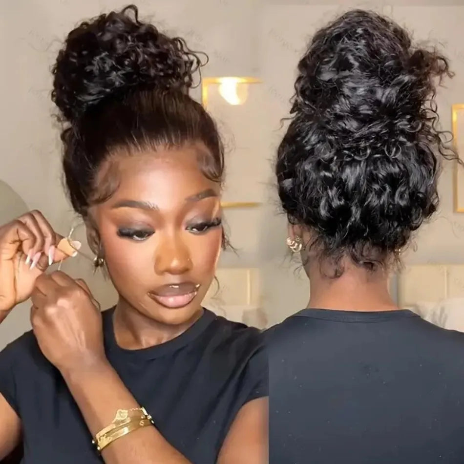 427 Highlight 360 Full Lace Wig Human Hair Pre Plucked Hd Deep Wave Frontal Wig Invisible Drawstring Curly Human Hair Wigs 32 In