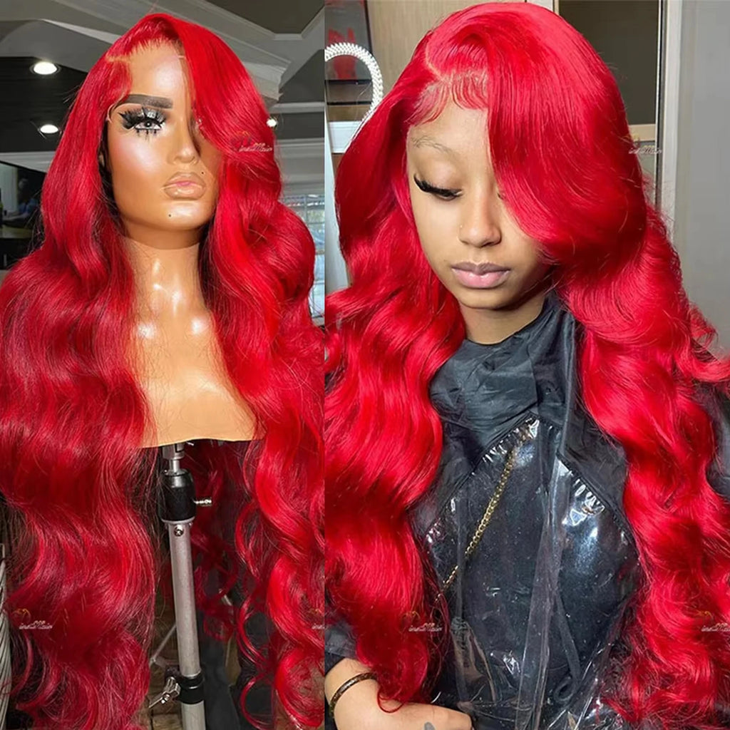210% Density Red Lace Front Wigs Human Hair Red Deep Wave Lace Front Wigs Human Hair 13x6 Red Transparent Lace Wigs For Women