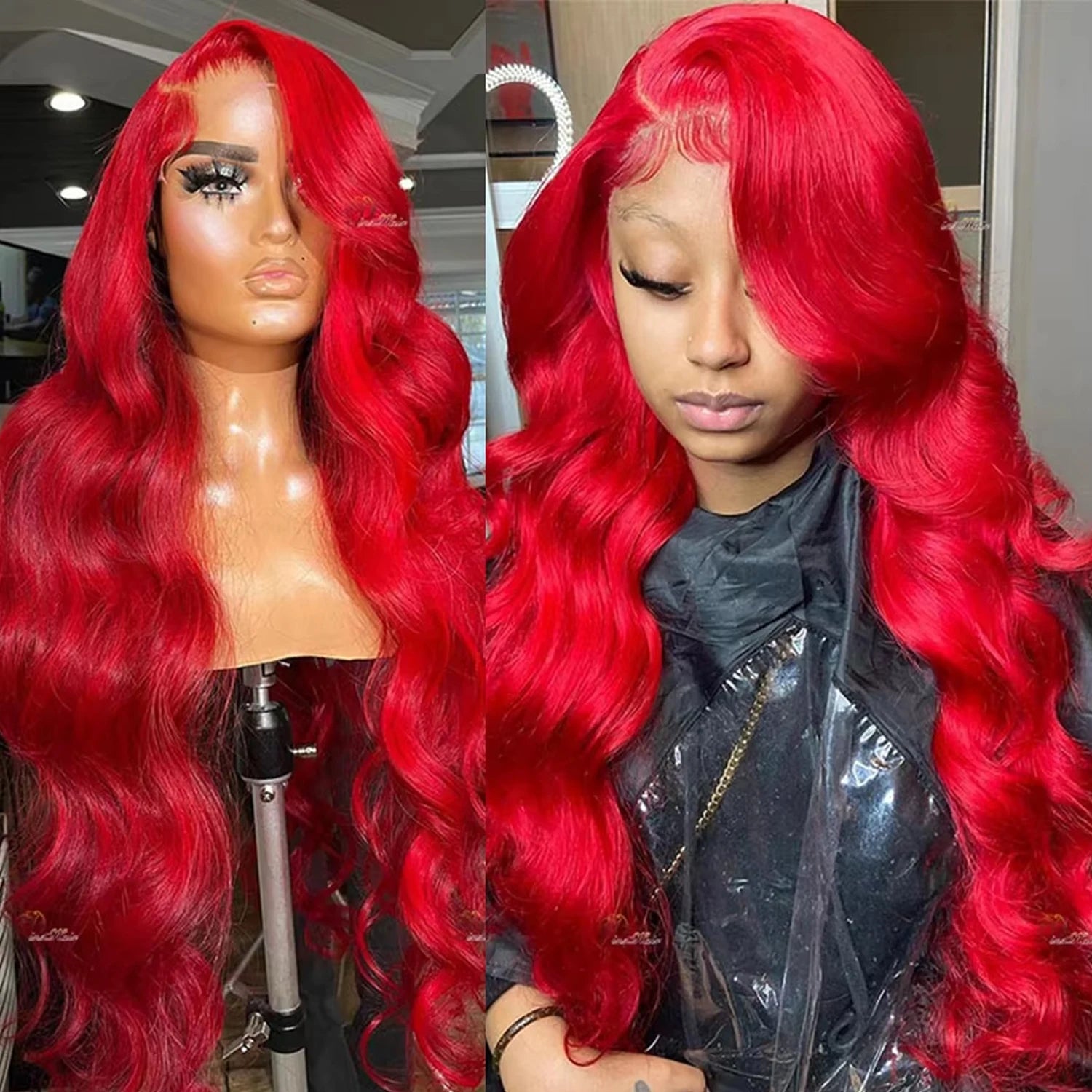 210% Density Red Lace Front Wigs Human Hair Red Deep Wave Lace Front Wigs Human Hair 13x6 Red Transparent Lace Wigs For Women
