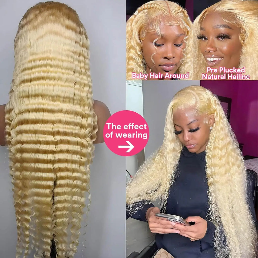 30 Inch 613 Lace Front Wig Human Hair Blonde Wig Human Hair 613 Deep Wave HD Lace Front Wigs 200% Density Pre Plucked For Women