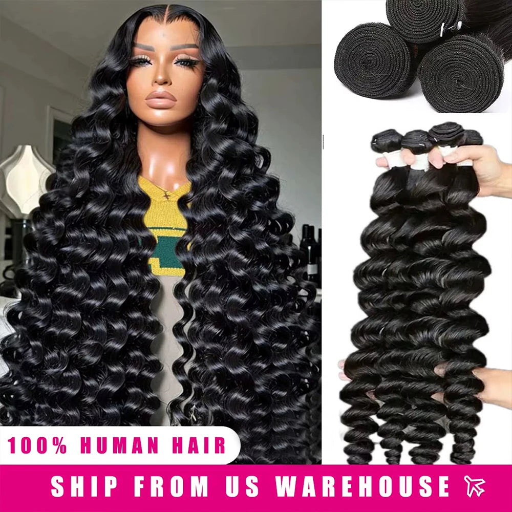 14A Loose Deep Wave Human Hair Bundles 30 34 Inch Raw Virgin 100% Brazilian Human Hair Water Wave Bundles Weave Extensions