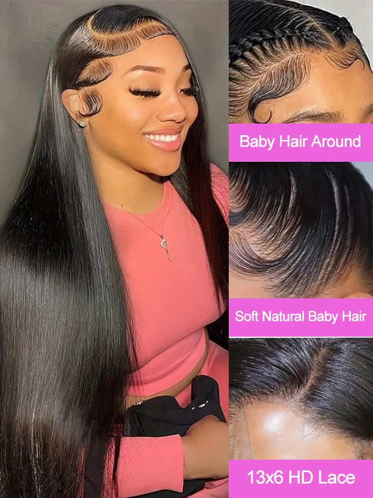 40 46 inch Bone Straight 13x4 13x6 Transparent HD Lace Front Wigs Brazilian Human Hair 300% Density 360 Full Lace Wigs For Women