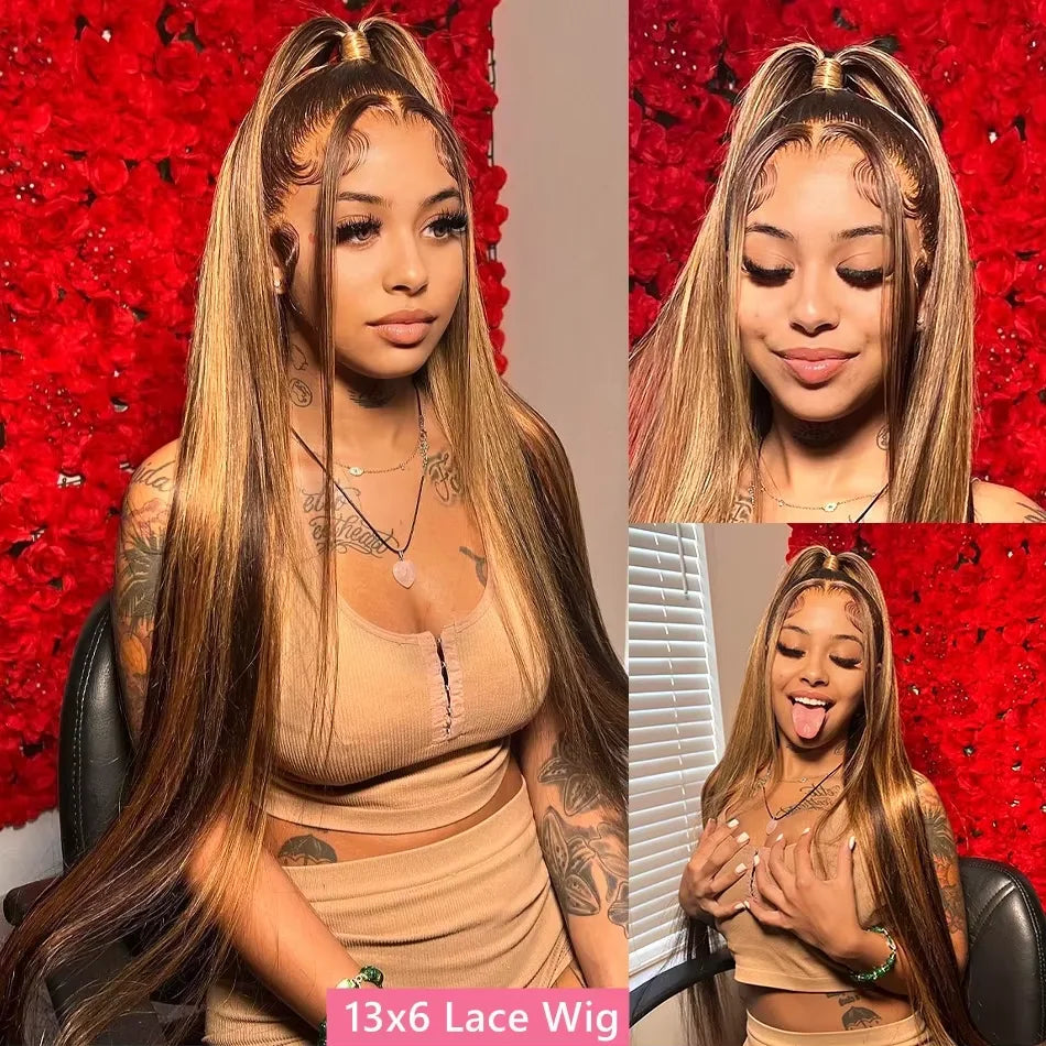 427 Highlight Ombre 360 Full Lace Front Wig 40 Inch 13x6 Bone Straight Hd Lace Frontal Colored Human Hair Wigs Honey Blonde Wig