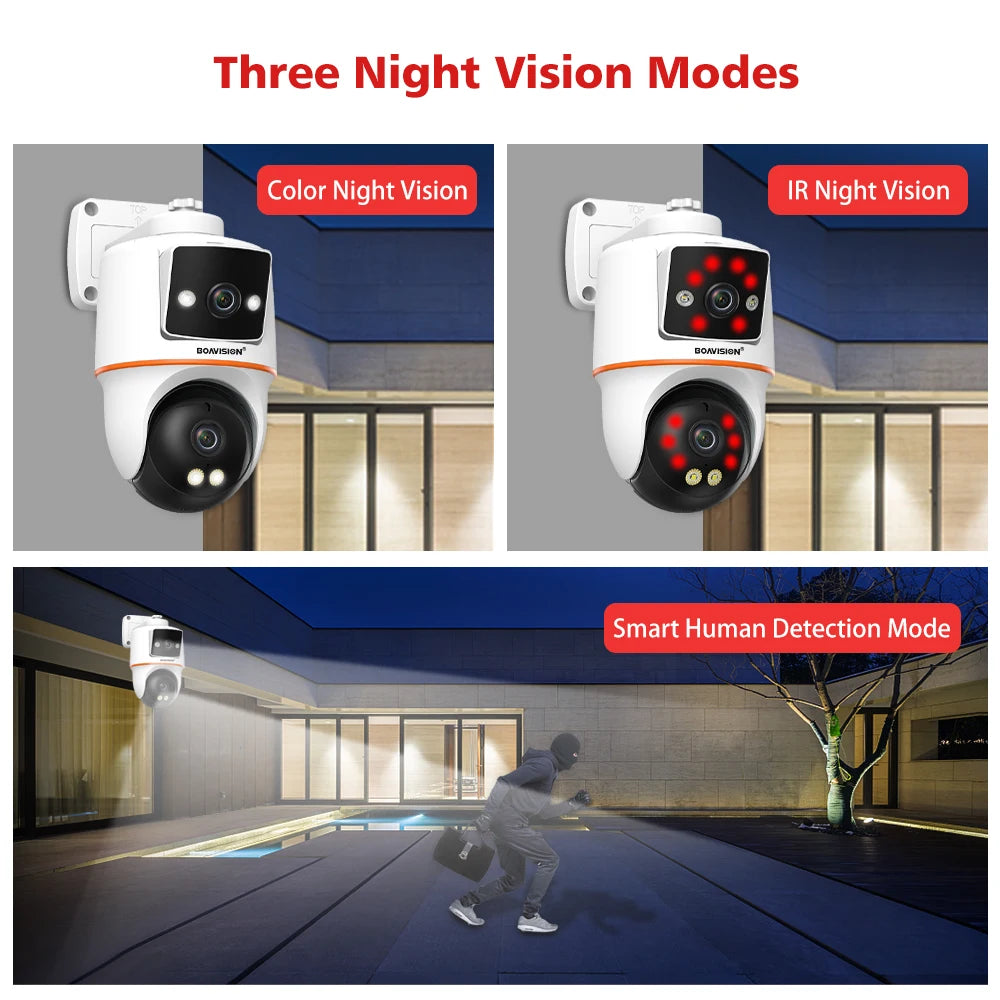 4MP Wifi Surveillance Camera Outdoor Dual-Lens Dual-Screen PTZ AI Human Detection Auto Tracking Two Way Audio Security Camera