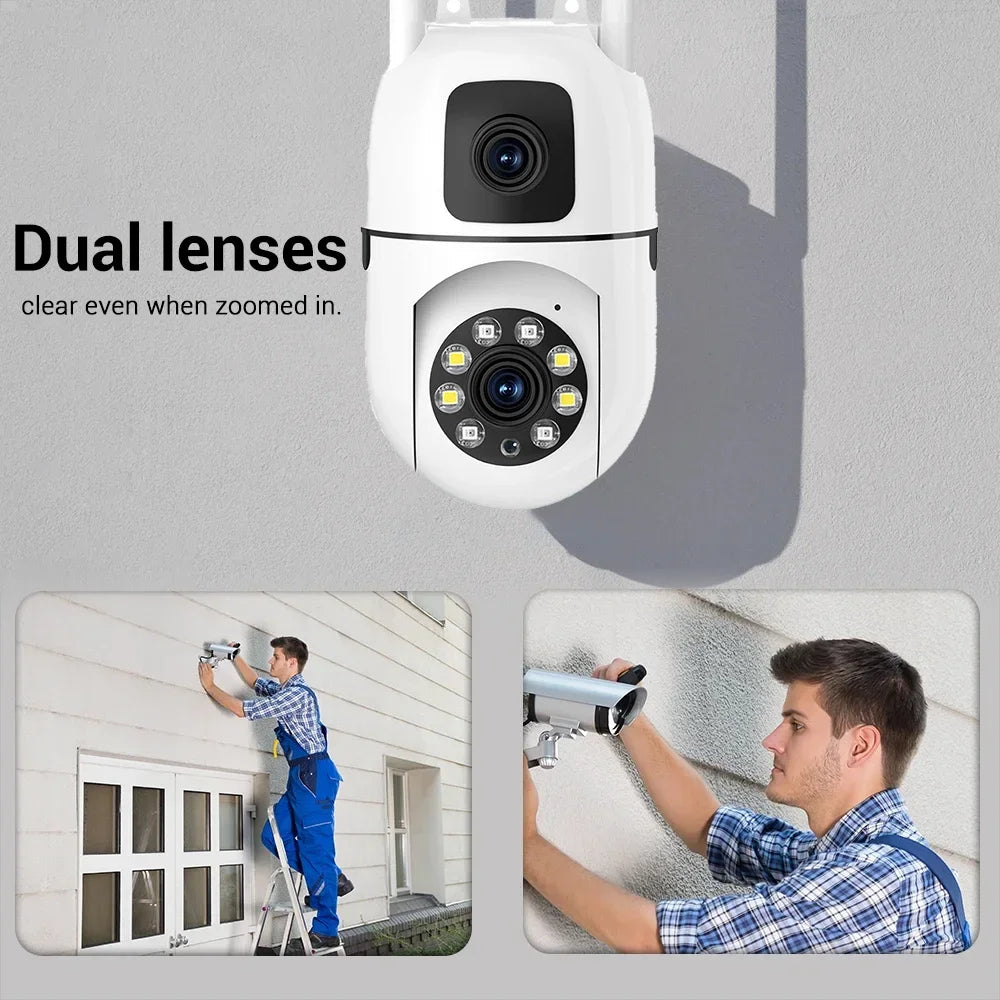 8MP WIFI Surveillance Camera Dual Lens Dual Screen 8X Digital Zoom IP Cameras Wireless Outdoor Auto Tracking Night Vision CCTV