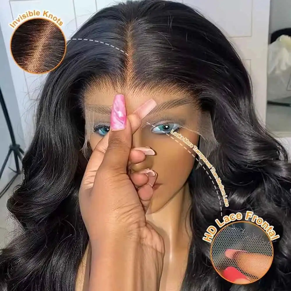 Gluless Body Wave Human Hair Wigs 13x6 HD Transparent Lace Frontal Human Hair Wigs 30 40 Inch Remy Body Wave Lace Front Wig