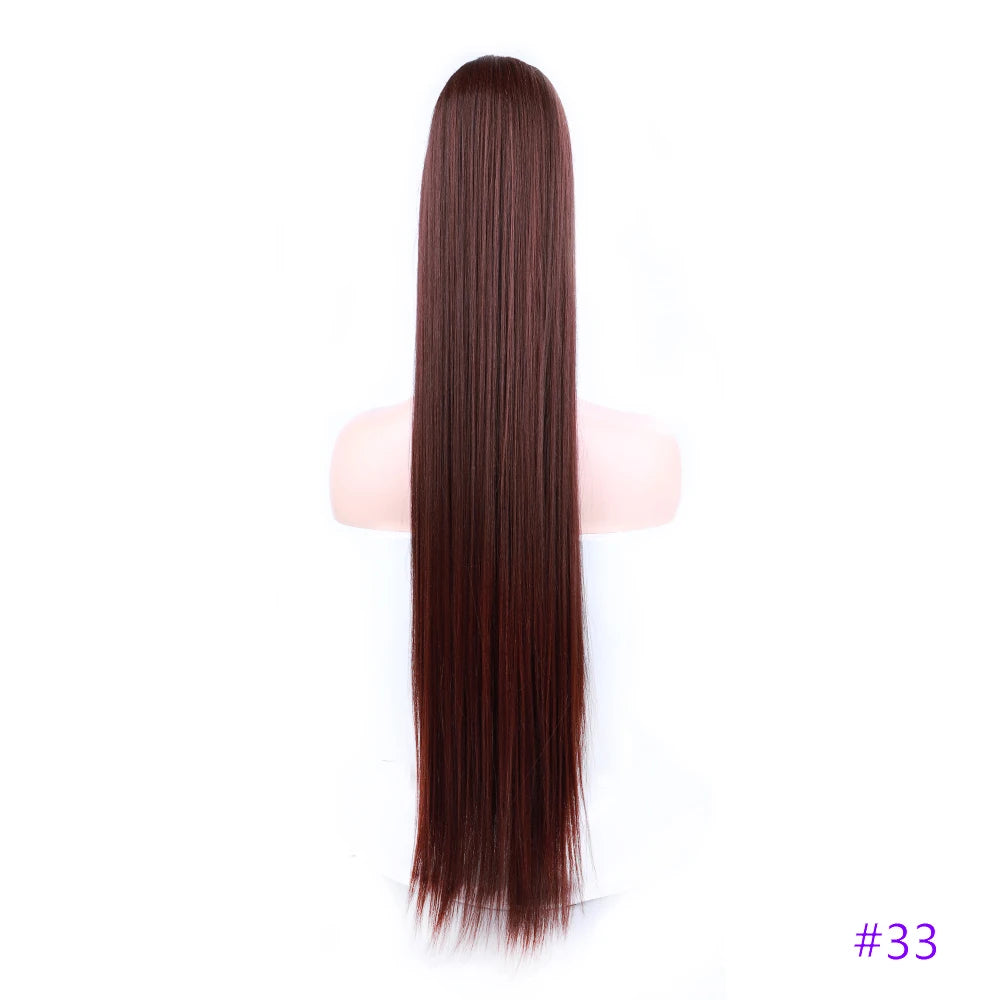 30 Inch Long Bone Straight Ponytails Futura Synthetic Drawstring Ponytails Clip-in Hair Extensions Straight Ponytails for Women