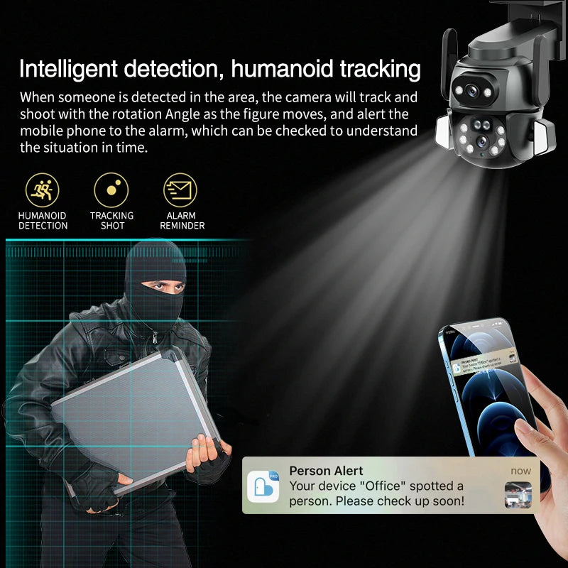 CareCam 4K 8MP Dual Lens PTZ Camera Outdoor Waterproof Color Night Vision Two Way Audio Human Detection Surveillance Camera