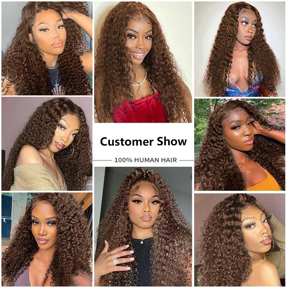13x4 Chocolate Brown HD Lace Front Wig 13x6 Deep Wave Frontal Wig PrePlucked Colored Brown Curly Human Hair Wigs For Black Women