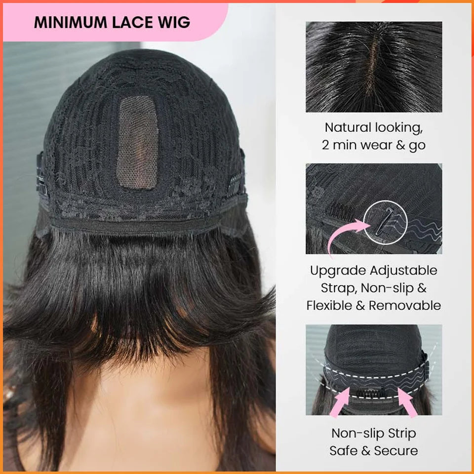 Rebecca Straight Bob Lace Wigs Glueless Straight Human Hair Wigs With Bangs Fringe Middle Part Bob Lace Wigs Realistic Scalp