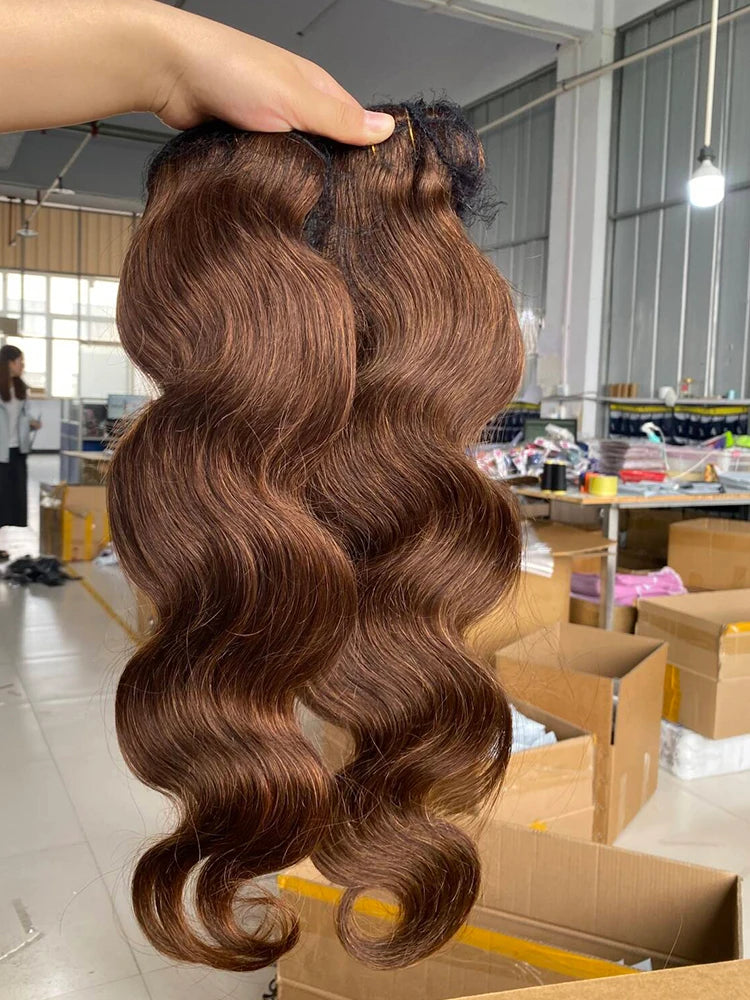 Brazilian #4 Chocolate Brown Body Wave Human Hair 1/3/4 Bundles Deal Human Hair Weaving Virgin  Human Hair Extension for Women