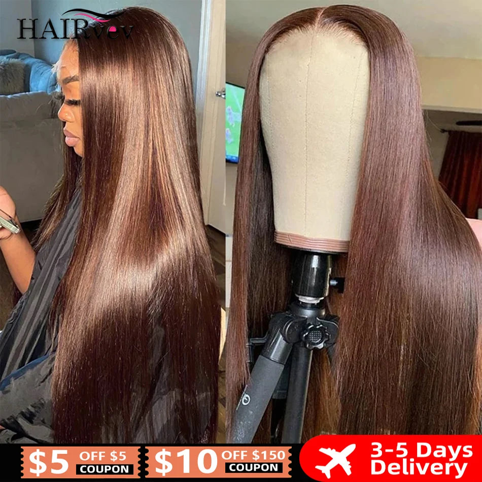 Brown Straight 13x4 Hd Lace Front Human Hair Wigs For Women 100% Brazilian Chocolate Brown 13x6 HD Lace Frontal Wigs Pre Plucked