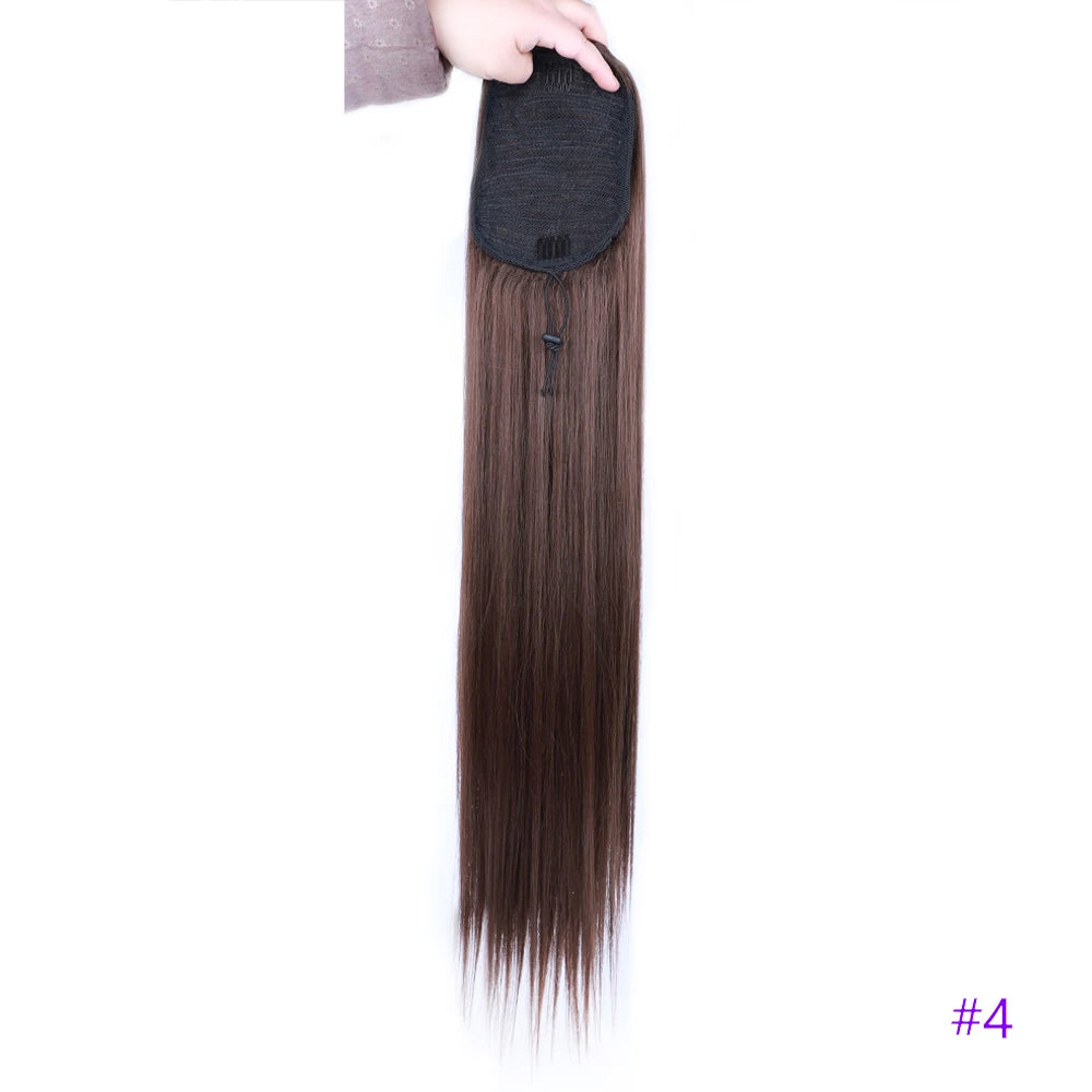 30 Inch Long Bone Straight Ponytails Futura Synthetic Drawstring Ponytails Clip-in Hair Extensions Straight Ponytails for Women