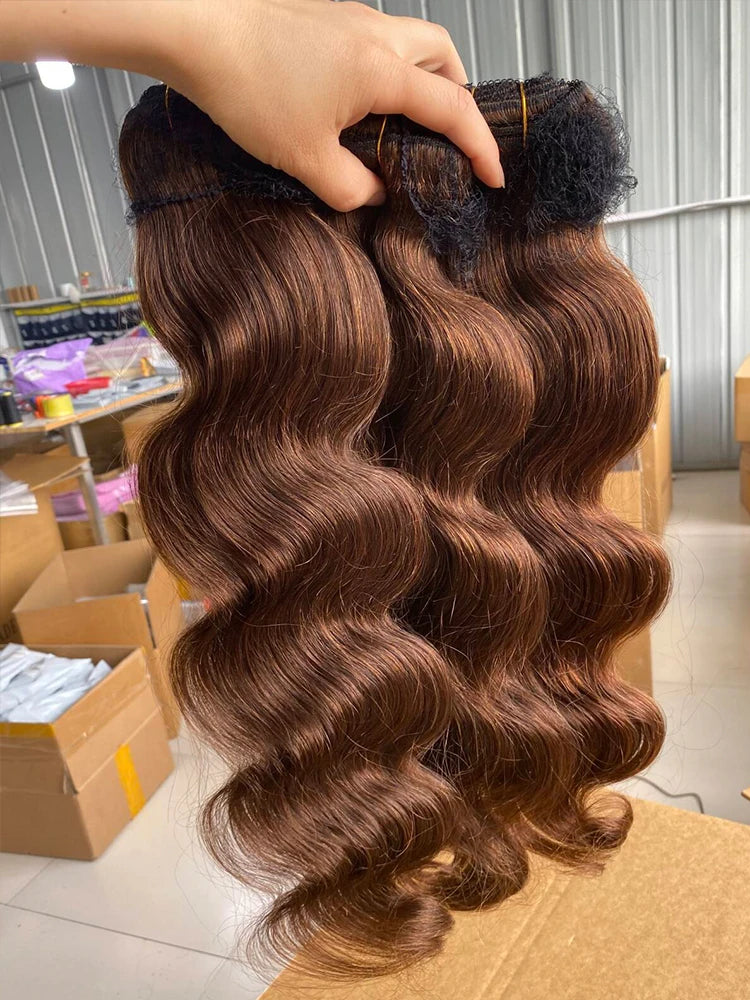 Brazilian #4 Chocolate Brown Body Wave Human Hair 1/3/4 Bundles Deal Human Hair Weaving Virgin  Human Hair Extension for Women