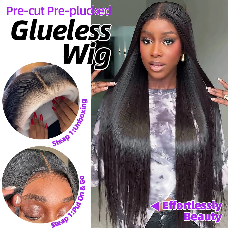 220% Pre Cut Wear and Go Glueless Wig Human Hair 5x5 Pre Cut Hd Lace Closure Wigs Bone Straight Pre Plucked Soft 100% Human Hair