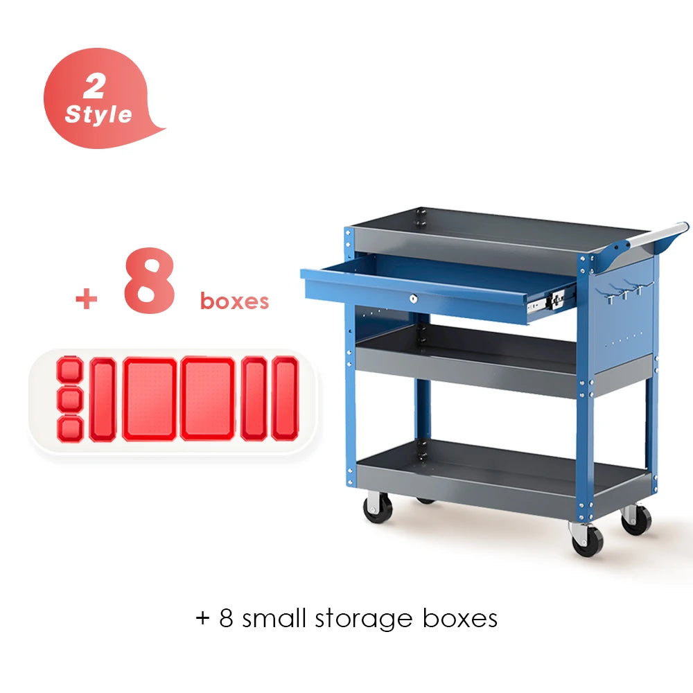 AIRAJ 3 Tier Rolling Tool Cart on Wheels,Metal Heavy Duty Mechanic Cart with Drawers and Pegboard,440 LBS Capacity Utility Cart