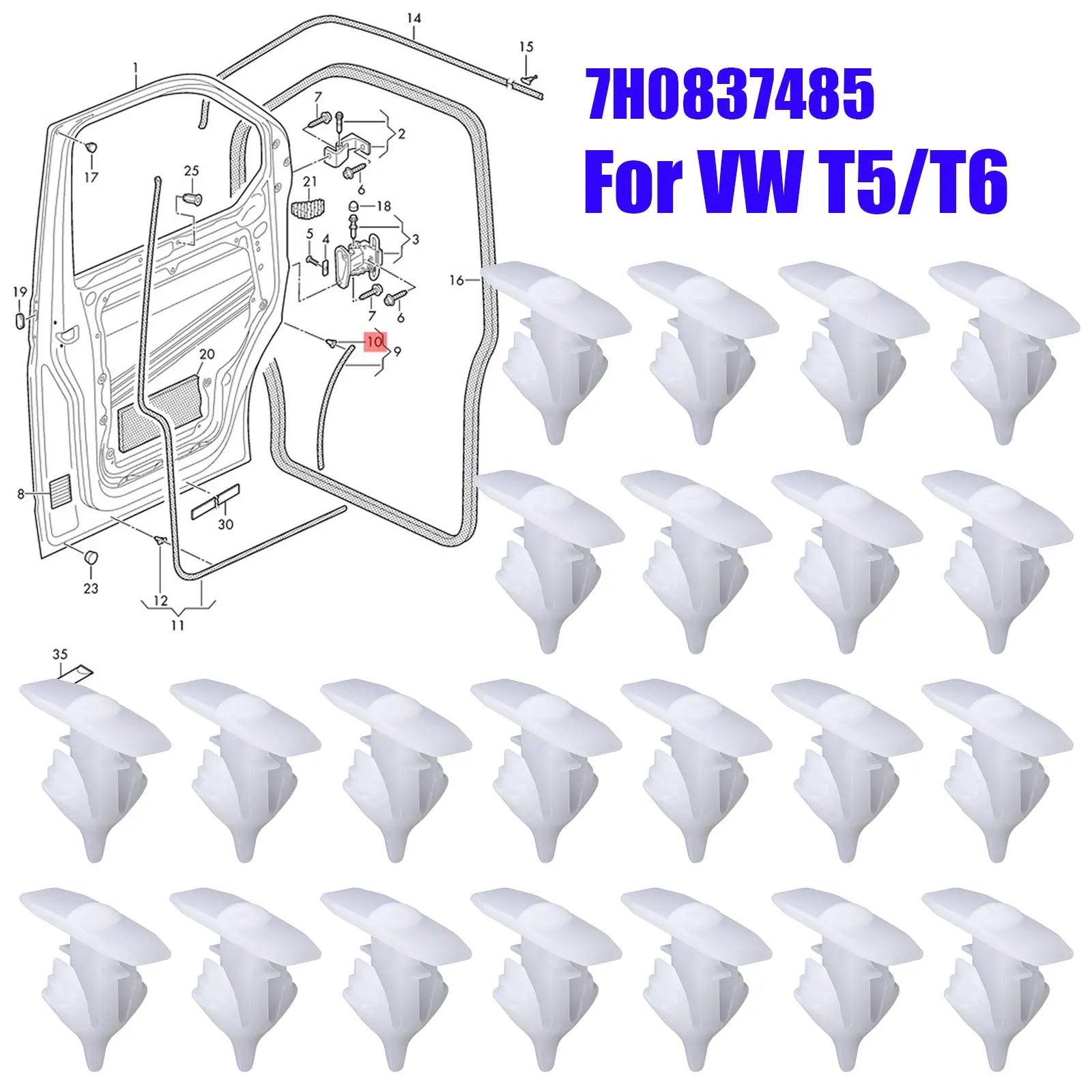 7H0837485 Interior Fastener Front Door Rubber Weatherstrip Seal Clip Retainer For VW Transporter/Caravelle T5 T6
