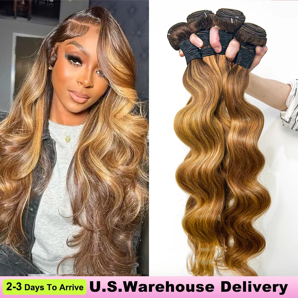16A Highlight Ombre Body Wave Bundles Human Hair 100% Unprocessed Brazilian Colored 1 3 4 5Pcs Raw Hair Bundles Weave Extensions