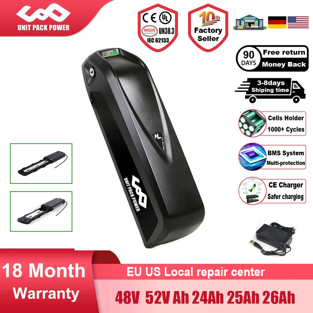 21700 DownTube Ebike Battery Hailong 36V 48V 52V 14.4Ah 19.2Ah Electric Bicycle Pack for 1500W 1000W 750W 500W  350W 250W Motor