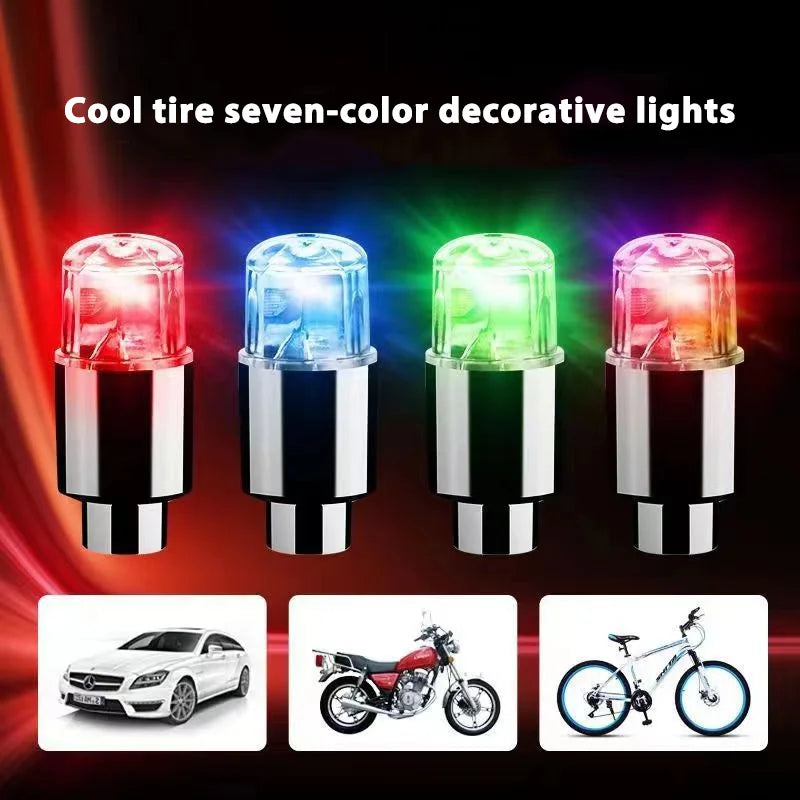 2PCS Colorful LED Wheel Valve Lights Motorcycles Bicycles Car Wheel Tire Valve Caps Universal Dustproof Bicycle Valve Cover