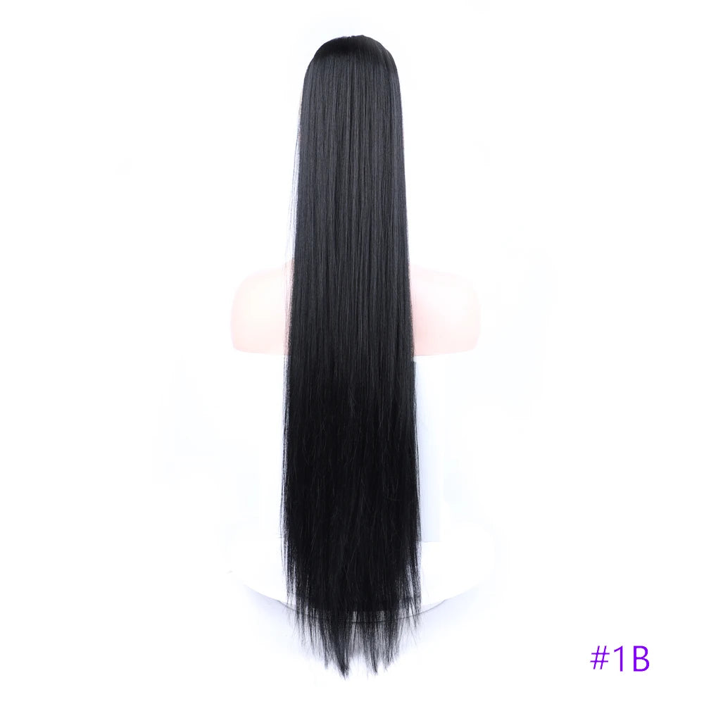 30 Inch Long Bone Straight Ponytails Futura Synthetic Drawstring Ponytails Clip-in Hair Extensions Straight Ponytails for Women