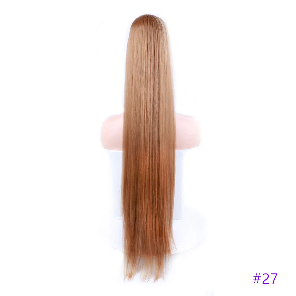 30 Inch Long Bone Straight Ponytails Futura Synthetic Drawstring Ponytails Clip-in Hair Extensions Straight Ponytails for Women