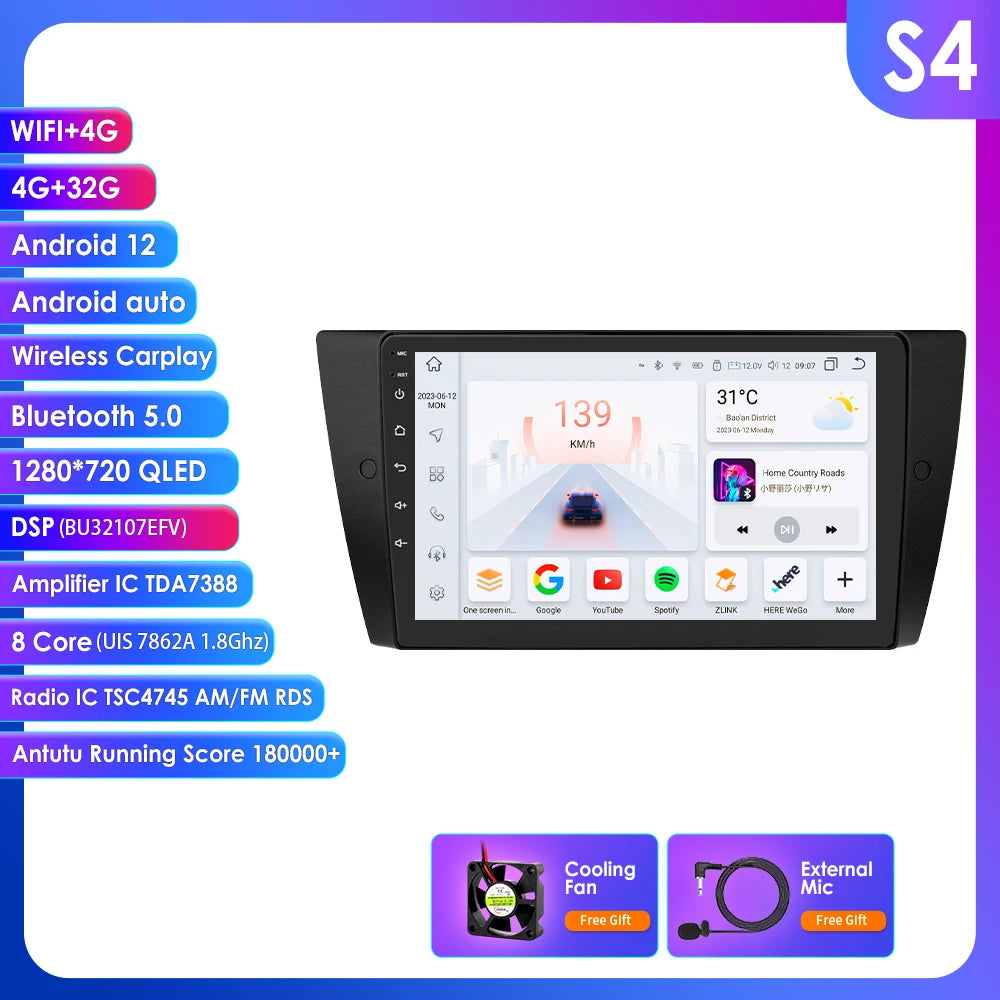 9" Hizpo 2Din Android13 Car Radio for BMW E90 E91 E92 E93 2006 - 2012 GPS Navigation RDS DSP SWC 4G BT CarPlay Autoradio
