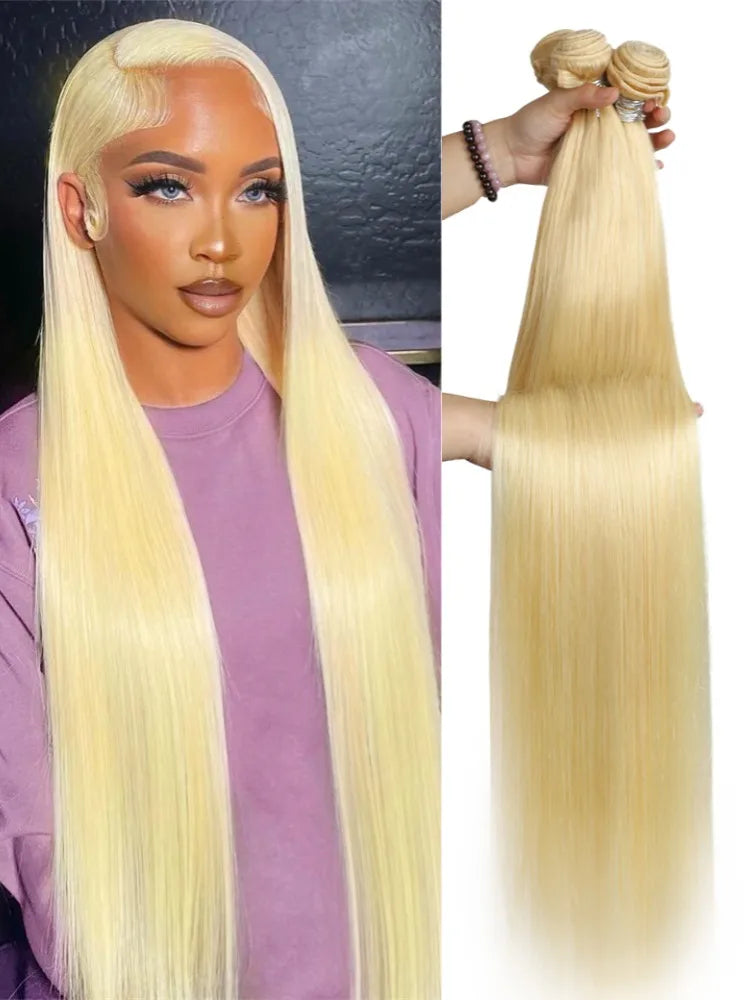 1 3 4 613 Blonde Straight Hair Bundles Brazilian Remy Human Hair Extension Honey Blonde Bundle Deals 28 30 32 34 36 38 40 Inches