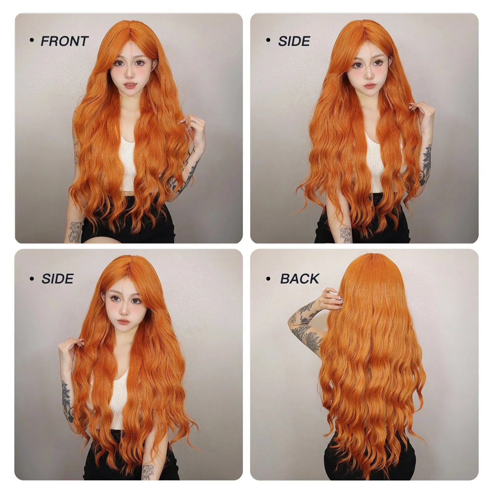 Long Water Wave Orange Synthetic Wigs for Women Wavy Natural Hair Wigs with Long Bangs Cosplay Party Wigs Heat Resistant