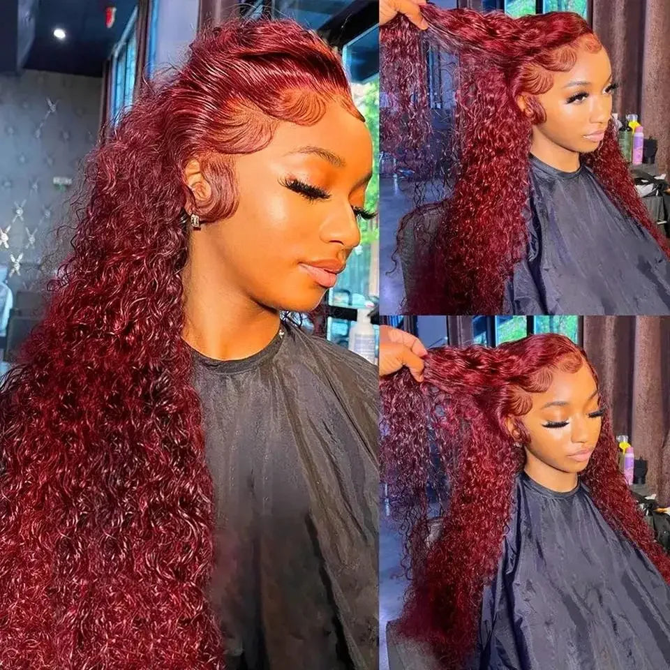 Burgundy 13x6 Hd Lace Frontal Human Hair Wig Deep Wave Curly Human Hair Wigs Water Wave Colored 99j Red 30 Inch Lace Front Wig