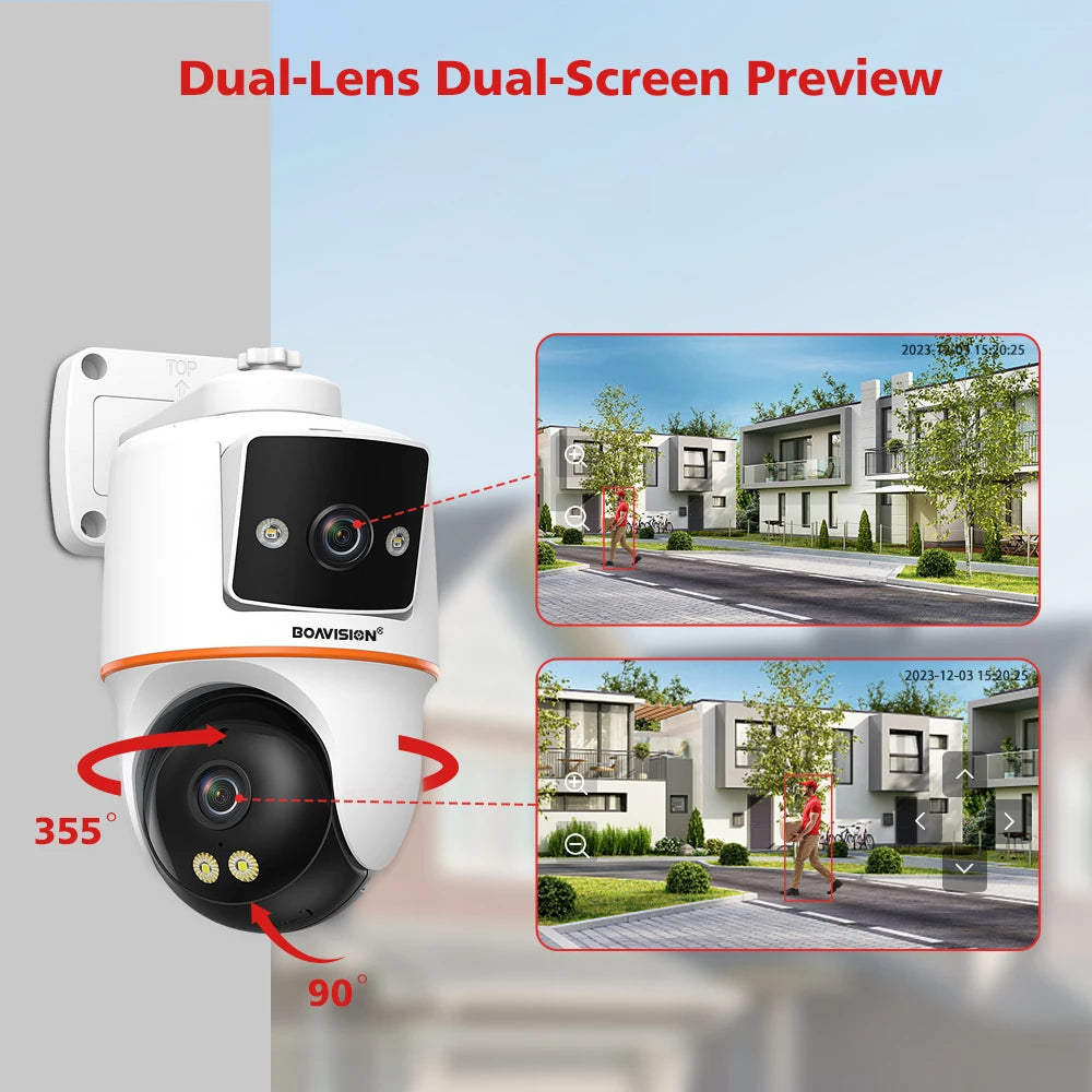 4MP Wifi Surveillance Camera Outdoor Dual-Lens Dual-Screen PTZ AI Human Detection Auto Tracking Two Way Audio Security Camera