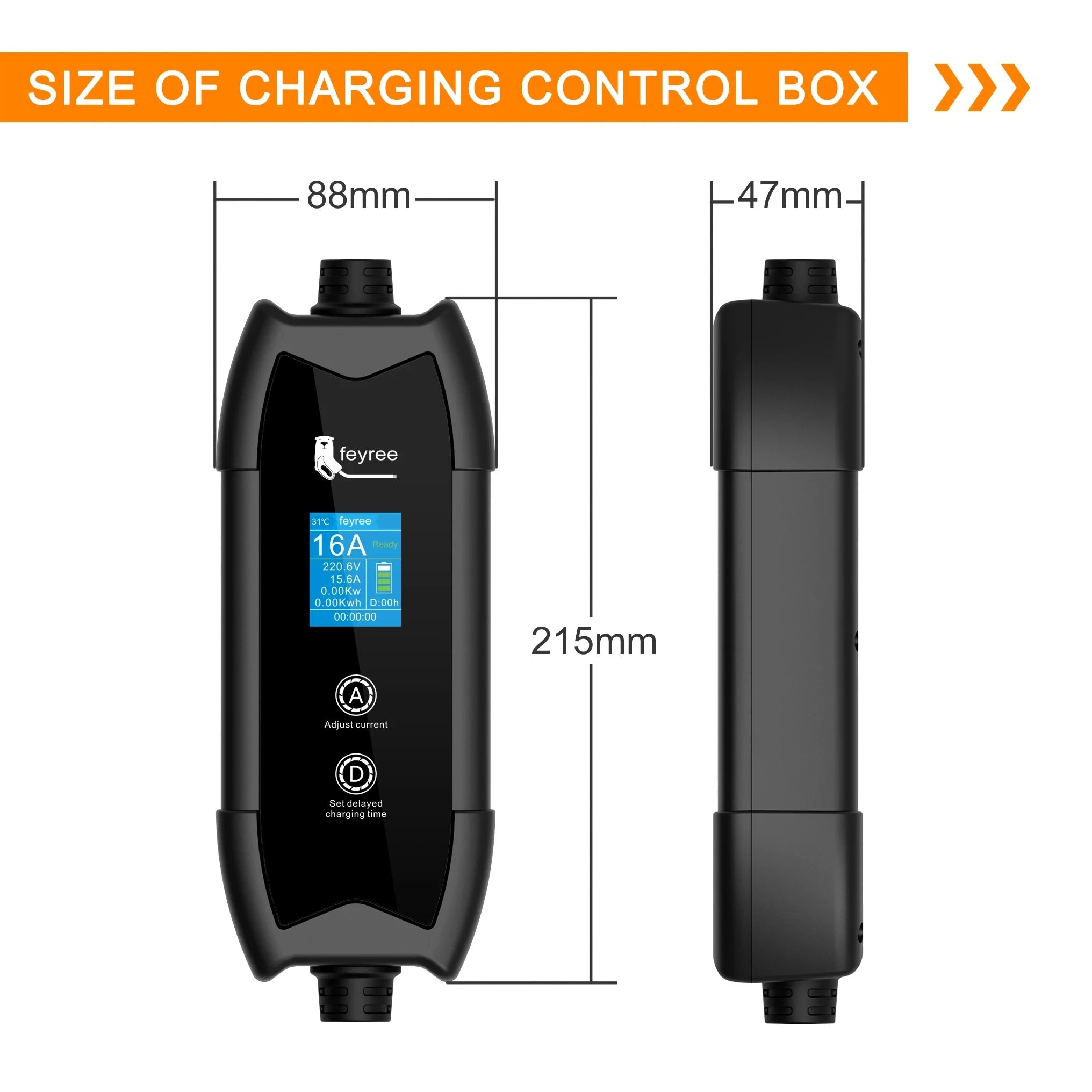 feyree EV Charger Portable Type2 16A 3.5kW Single Phase Adjust Current and Set Delay Time with Schuko Plug for Electric Vehicle