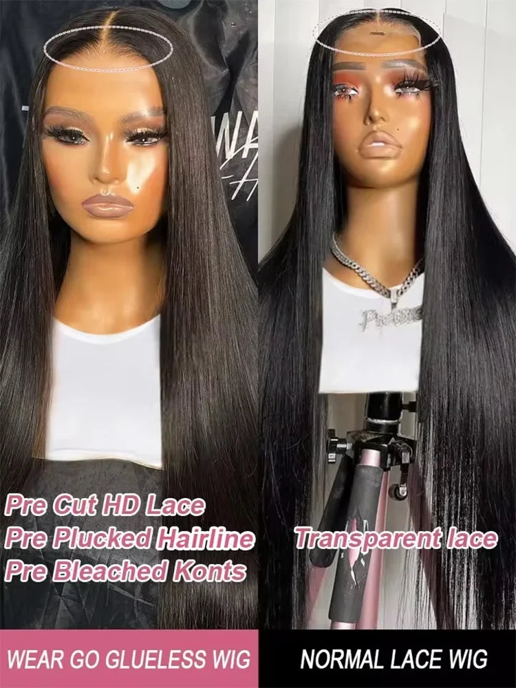 30 40 Inch Bone Straight 7x5 13x4 Glueless Wig Human Hair Ready To Wear 13x6 HD Lace Frontal Wig For Women Pre Cut No Glue 250%