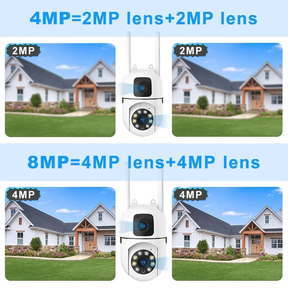 8MP WIFI Surveillance Camera Dual Lens Dual Screen 8X Digital Zoom IP Cameras Wireless Outdoor Auto Tracking Night Vision CCTV